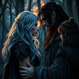In a captivating mythical world where magic and shadows intertwine, a dark love story unfolds between a sultry sorcerer and a striking fae female with shimmering silver hair