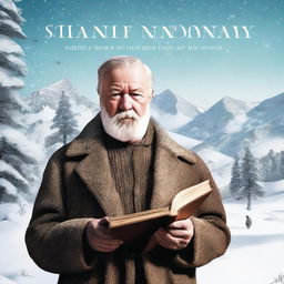 A high-quality digital art image featuring Stanley Hemingway in a snow-covered world, holding an ancient manuscript