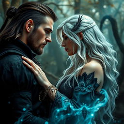 In a captivating mythical world, a dark love story unfolds between a fierce sorcerer and a silver-haired fae female, whose carnal attraction reignites as they confront their past as enemies