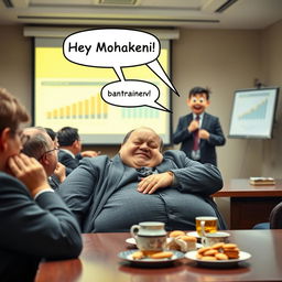 A humorous scene taking place during a bank institutional training session