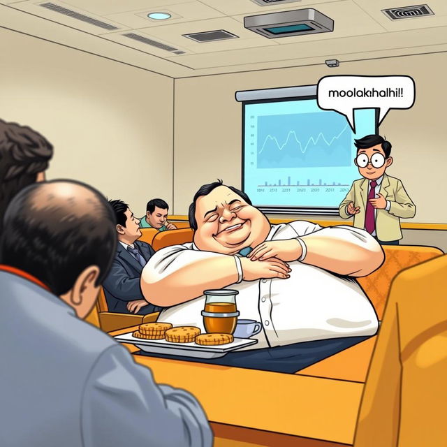A humorous scene taking place during a bank institutional training session