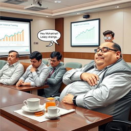 A humorous scene taking place during a bank institutional training session