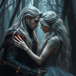 In a mesmerizing mythical world teeming with magic and intrigue, a tale of dark love unfolds between a powerful sorcerer and a silver-haired fae female