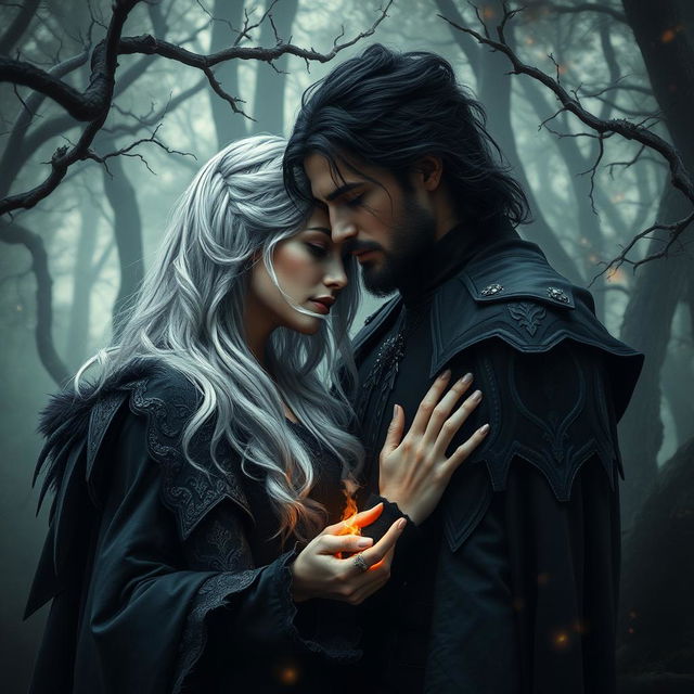 In a mesmerizing mythical world teeming with magic and intrigue, a tale of dark love unfolds between a powerful sorcerer and a silver-haired fae female