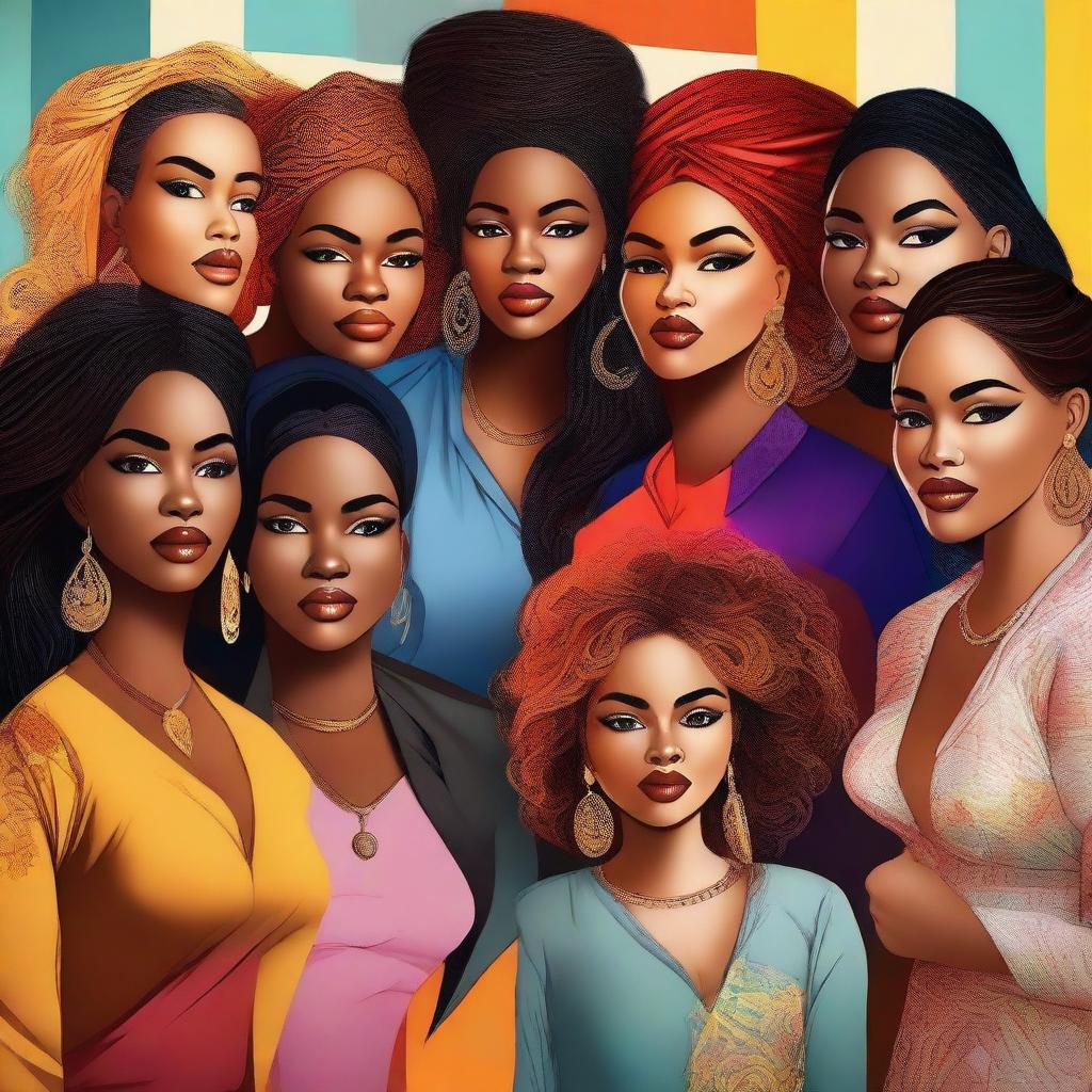 A high-quality digital art piece featuring a group of diverse women