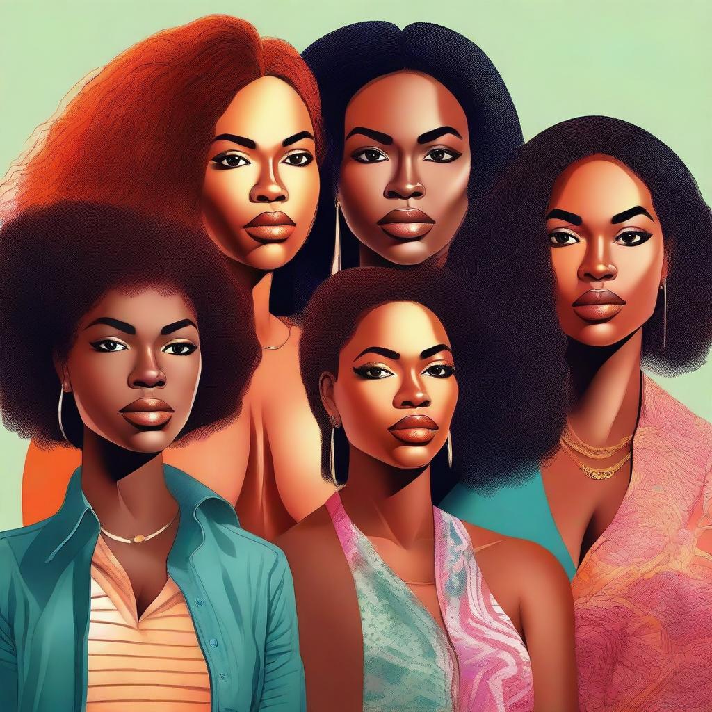 A high-quality digital art piece featuring a group of diverse women