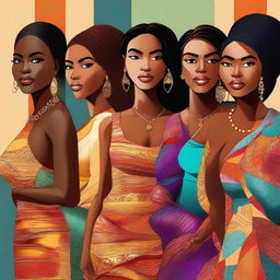 A high-quality digital art piece featuring a group of diverse women