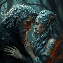 In a mesmerizing mythical world brimming with dark enchantments, a tale of forbidden love unfolds between a formidable sorcerer and a captivating fae female with lustrous silver hair