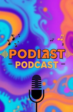 A vibrant and eye-catching podcast cover design that features bold typography for the podcast title prominently displayed at the center