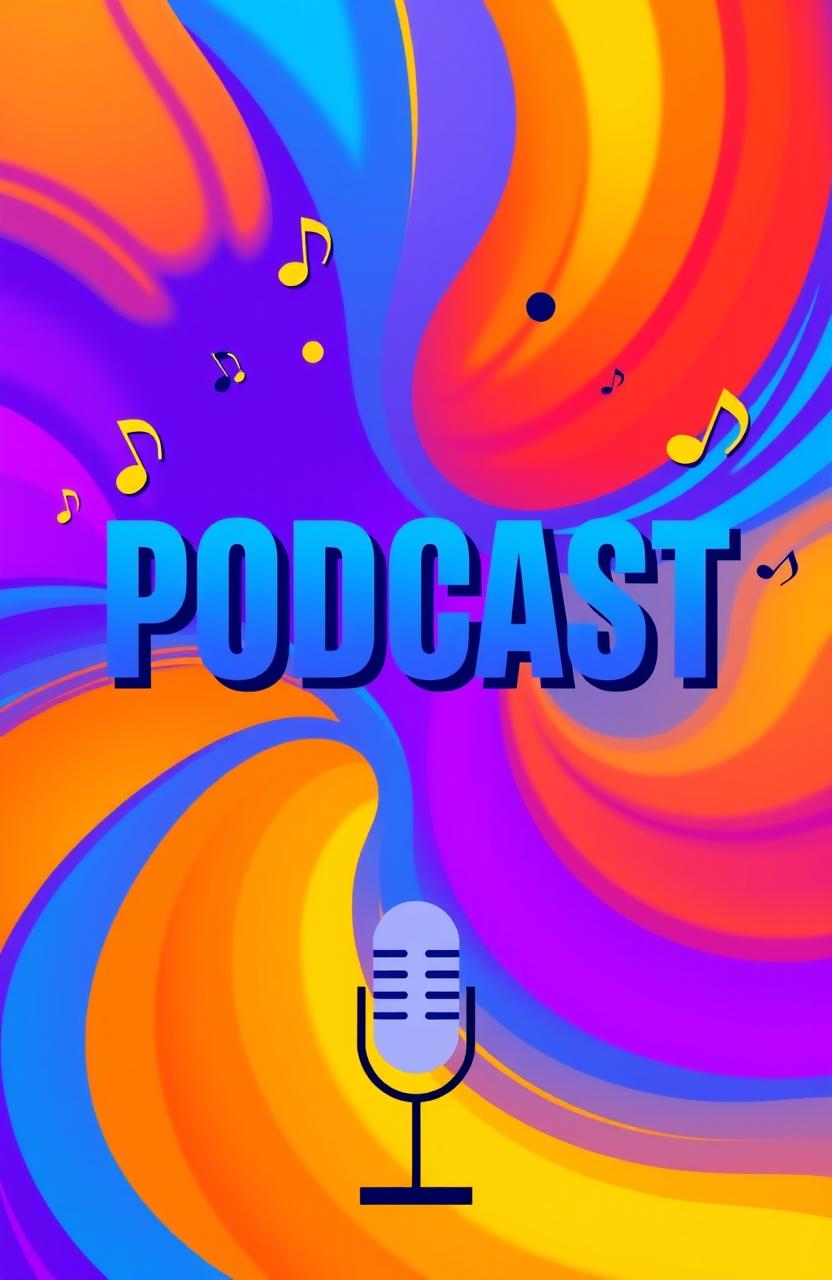 A vibrant and eye-catching podcast cover design that features bold typography for the podcast title prominently displayed at the center