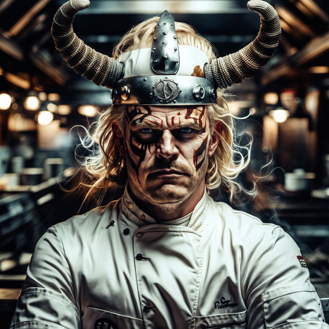 A high-quality digital art image depicting chef Gordon Ramsay as a Viking