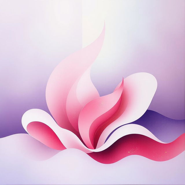 An artistic depiction of abstract shapes representing femininity, with smooth curves and gentle flowing lines, using soft pastel colors of pink and lavender, accentuated with hints of gold leaf to create visual interest