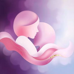 An artistic depiction of abstract shapes representing femininity, with smooth curves and gentle flowing lines, using soft pastel colors of pink and lavender, accentuated with hints of gold leaf to create visual interest
