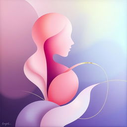 An artistic depiction of abstract shapes representing femininity, with smooth curves and gentle flowing lines, using soft pastel colors of pink and lavender, accentuated with hints of gold leaf to create visual interest