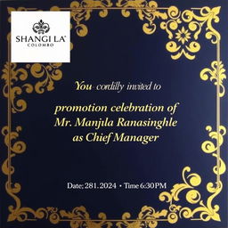 An elegant dinner invitation for a Chief Manager promotion celebration of Mr