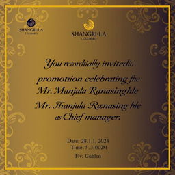 An elegant dinner invitation for a Chief Manager promotion celebration of Mr