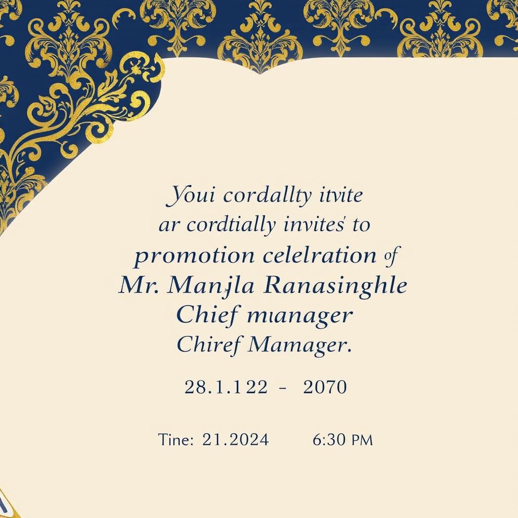 An elegant dinner invitation for a Chief Manager promotion celebration of Mr