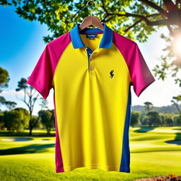A stylish golf polo shirt in vibrant colors, featuring a modern fit and breathable fabric