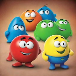 A captivating, high-quality movie poster featuring the six main M&M characters standing in a horizontal line, facing away from the viewer