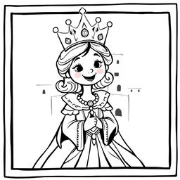 A whimsical and charming illustration of a medieval Queen, depicted in a child-friendly style