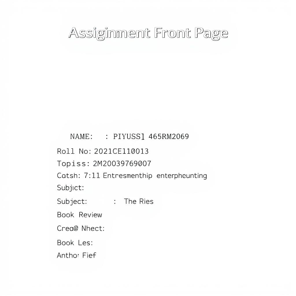 An assignment front page design featuring an academic layout