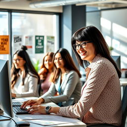 A serene and efficient help desk scene in an office environment, showcasing a modern and inviting workspace