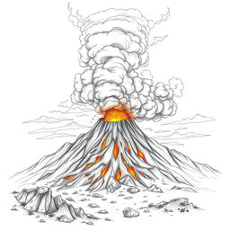 A dramatic volcanic eruption capturing the fury of nature, with thick black smoke billowing into the sky, ash clouds swirling ominously, and molten lava spewing from the volcano's mouth