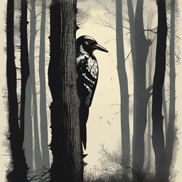 A chilling, high-quality horror movie poster featuring a menacing woodpecker as the central figure