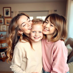 A warm and affectionate moment between two sisters, showcasing their close bond as they share a gentle kiss on the cheek