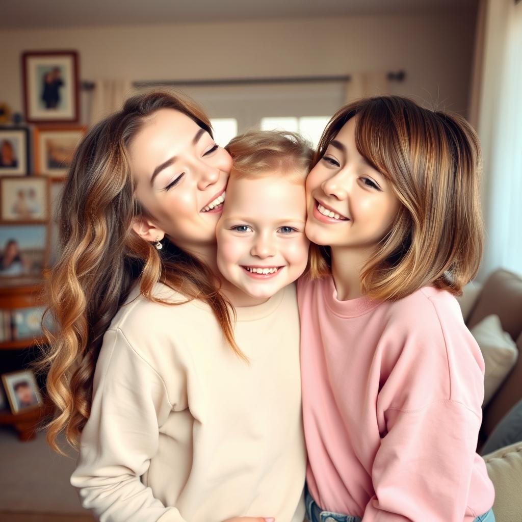 A warm and affectionate moment between two sisters, showcasing their close bond as they share a gentle kiss on the cheek