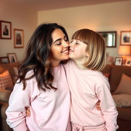A warm and affectionate moment between two sisters, showcasing their close bond as they share a gentle kiss on the cheek
