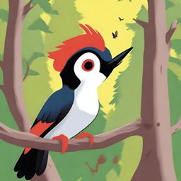 A delightful, high-quality Pixar movie poster featuring a charming woodpecker as the main character