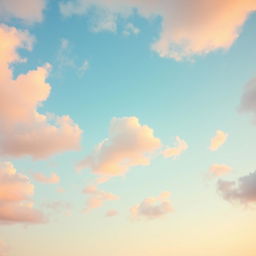 A serene sky filled with pastel-colored clouds, showcasing shades of soft pink, light lavender, gentle mint green, and baby blue
