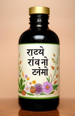 A beautifully designed bottle label for a hair loss treatment product, featuring elegant and modern typography