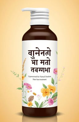 A beautifully designed bottle label for a hair loss treatment product, featuring elegant and modern typography