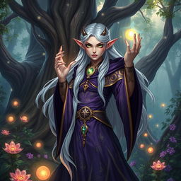 A stunning fantasy illustration of Lucira, a captivating DnD character