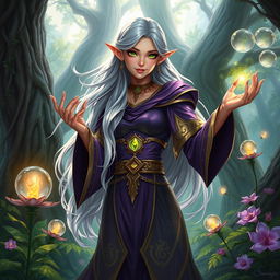 A stunning fantasy illustration of Lucira, a captivating DnD character