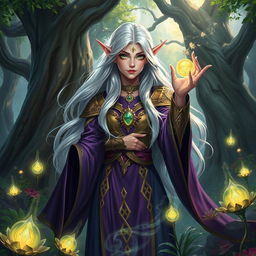 A stunning fantasy illustration of Lucira, a captivating DnD character