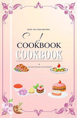 An elegant and modern cookbook cover featuring over 150 recipes for food and desserts