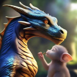 A high-quality digital art image depicting a majestic dragon tenderly caring for a small monkey