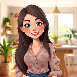 A beautiful housewife character, styled as a digital avatar