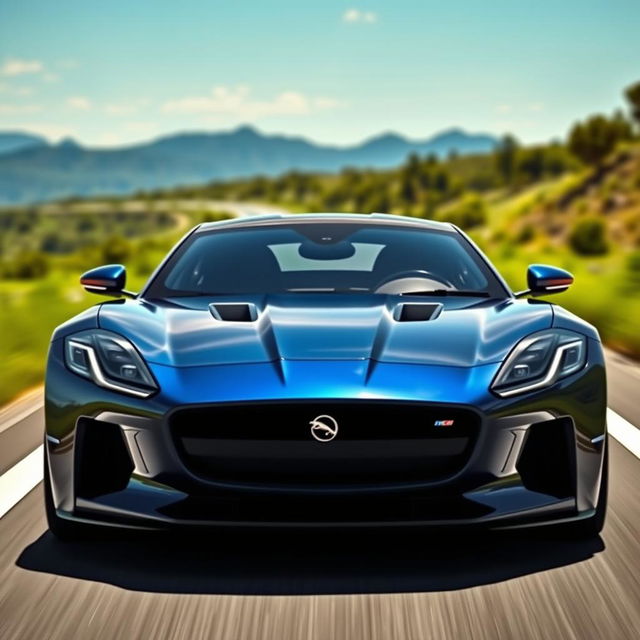 The striking front view of a futuristic 2025 Jaguar GT sports car