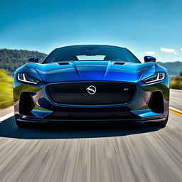 The striking front view of a futuristic 2025 Jaguar GT sports car