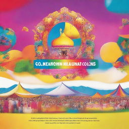 A high-resolution, digital art image displaying a vibrant, detailed catalog for an event management agency specializing in festivals