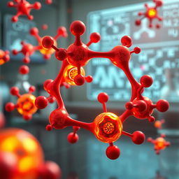 An abstract representation of molecular structures in chemistry, showcasing various nanoparticles and their intricate designs