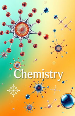 An educational and visually striking cover design for a chemistry textbook, prominently featuring intricate molecular structures and detailed illustrations of nanoparticles