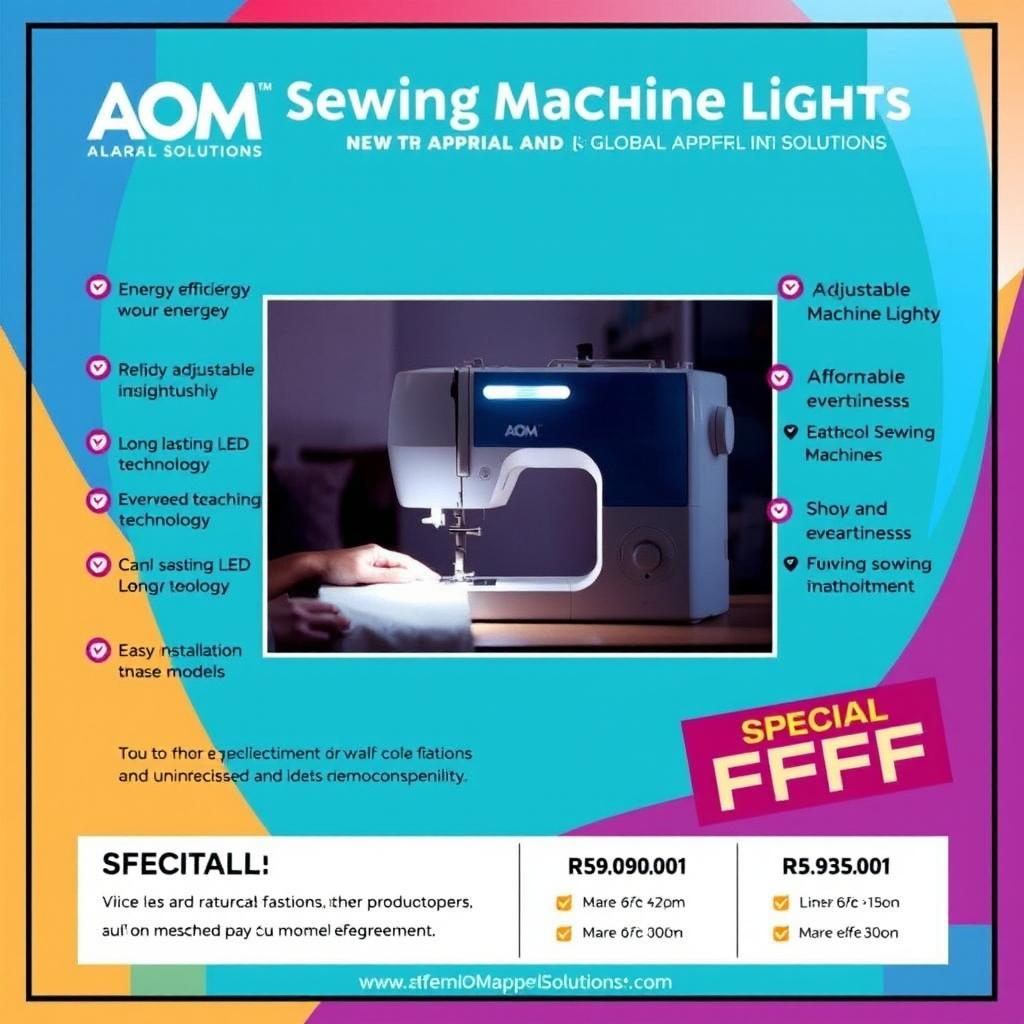 An eye-catching e-flyer designed to promote AOM Sewing Machine Lights, specifically tailored for Global Apparel Solutions