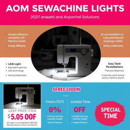 An eye-catching e-flyer designed to promote AOM Sewing Machine Lights, specifically tailored for Global Apparel Solutions