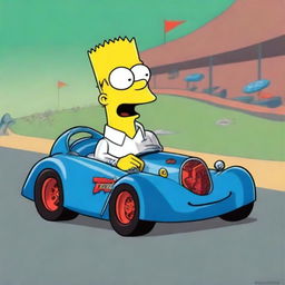 An amusing cartoon-style image of a race car with exaggerated features