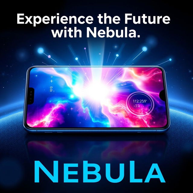 A stunning advertisement for the new advanced smartphone called 'Nebula', showcasing its sleek and modern design